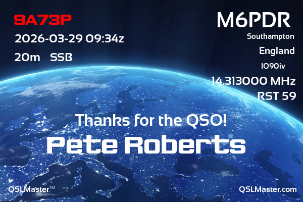 QSL Master Card for M6PDR QSO with 9A73P