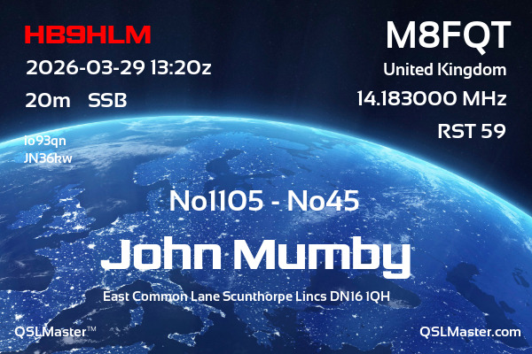QSL Master Card for M8FQT QSO with HB9HLM