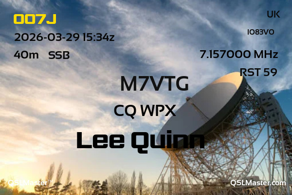 QSL Master Card for M7VTG QSO with OO7J