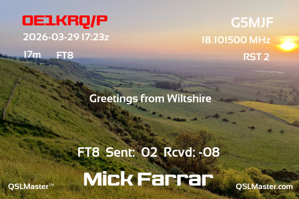 QSL Master Card for G5MJF QSO with OE1KRQ/P