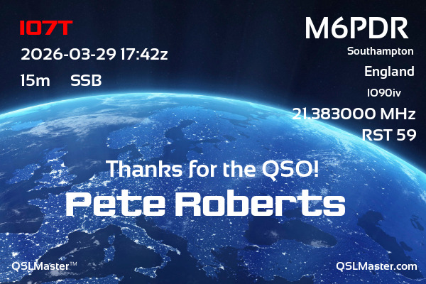 QSL Master Card for M6PDR QSO with IO7T