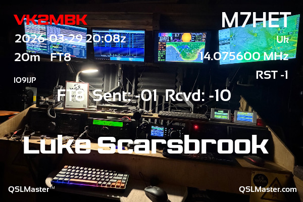 QSL Master Card for M7HET QSO with VK2MBK