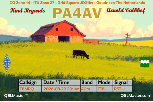 QSL Master Card for PA4AV QSO with F8MRQ