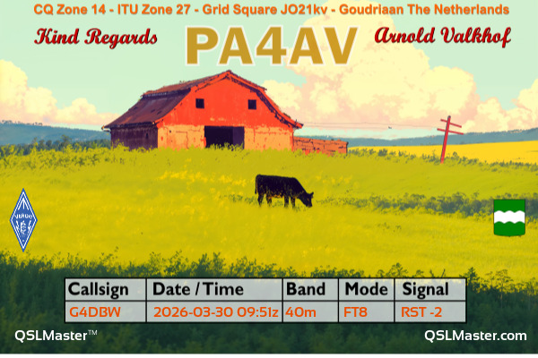 QSL Master Card for PA4AV QSO with G4DBW
