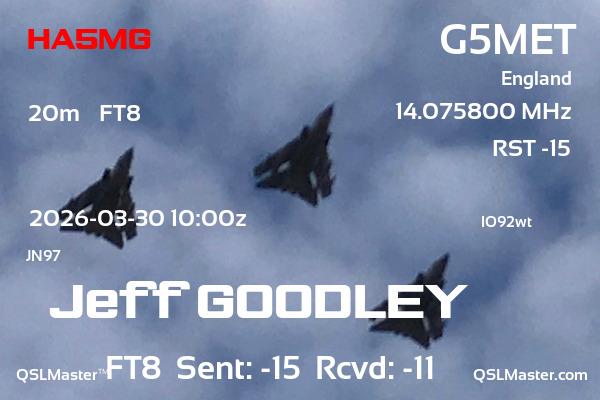 QSL Master Card for G5MET QSO with HA5MG