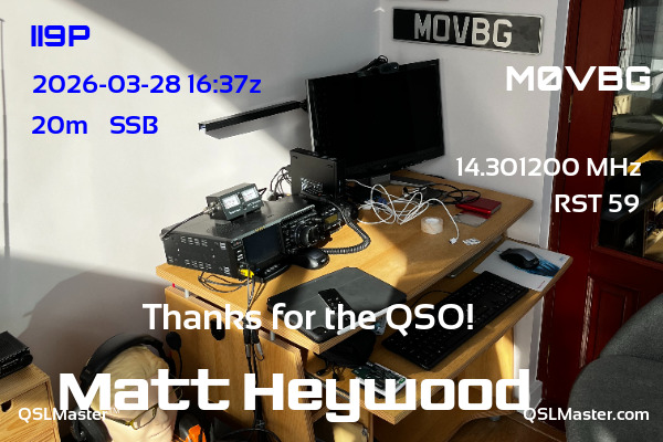QSL Master Card for M0VBG QSO with II9P