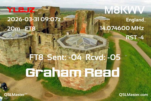 QSL Master Card for M8KWV QSO with YL2JZ