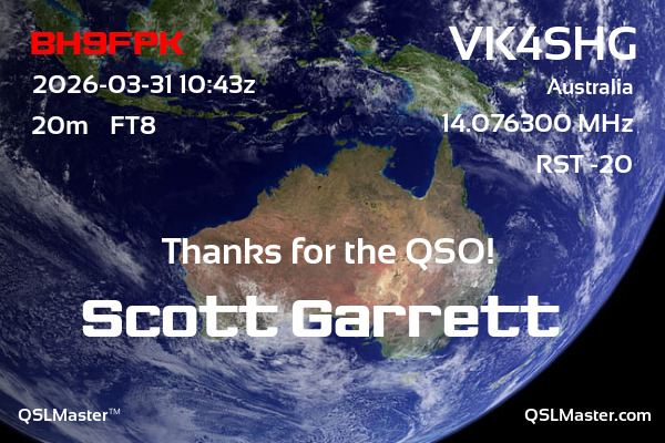 QSL Master Card for VK4SHG QSO with BH9FPK