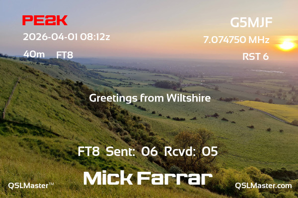 QSL Master Card for G5MJF QSO with PE2K