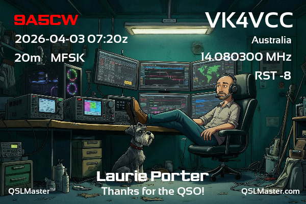 QSL Master Card for VK4VCC QSO with 9A5CW