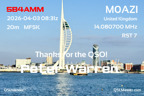 QSL Master Card for M0AZI QSO with 5B4AMM