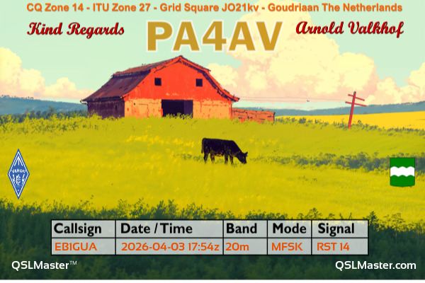 QSL Master Card for PA4AV QSO with EB1GUA