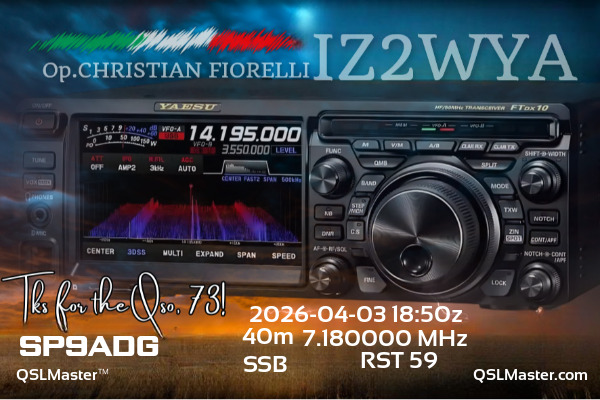 QSL Master Card for IZ2WYA QSO with SP9ADG