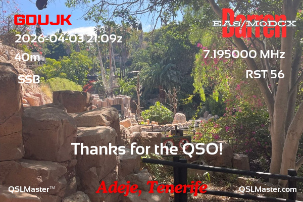 QSL Master Card for EA8/M0DCX QSO with G0UJK