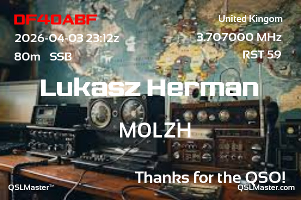 QSL Master Card for M0LZH QSO with DF40ABF