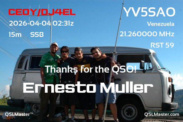 QSL Master Card for YV5SAO QSO with CE0Y/DJ4EL