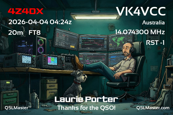 QSL Master Card for VK4VCC QSO with 4Z4DX