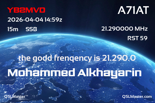 QSL Master Card for A71AT QSO with YB2MVD