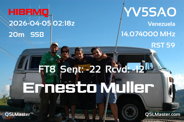 QSL Master Card for YV5SAO QSO with HI8RMQ