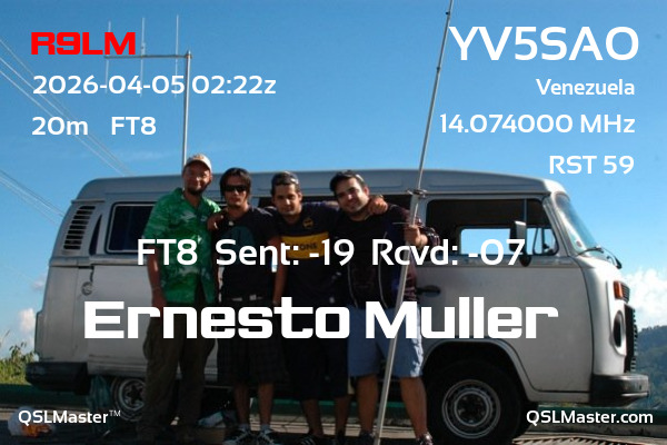 QSL Master Card for YV5SAO QSO with R9LM