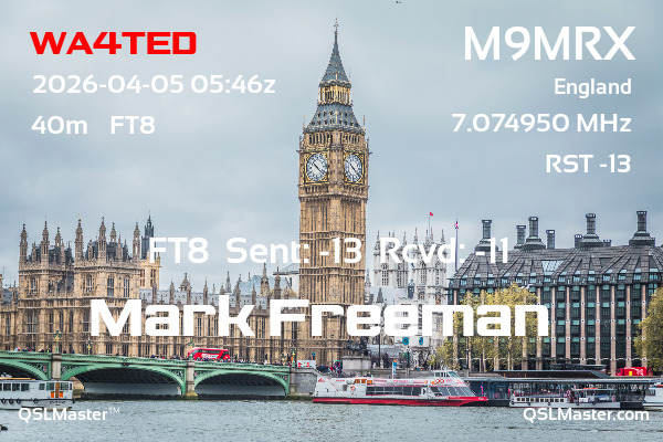 QSL Master Card for M9MRX QSO with WA4TED