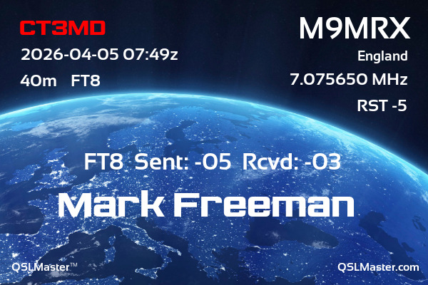 QSL Master Card for M9MRX QSO with CT3MD