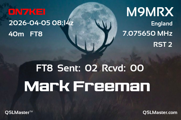 QSL Master Card for M9MRX QSO with ON7KEI