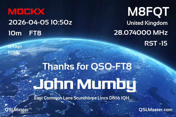 QSL Master Card for M8FQT QSO with M0CKX