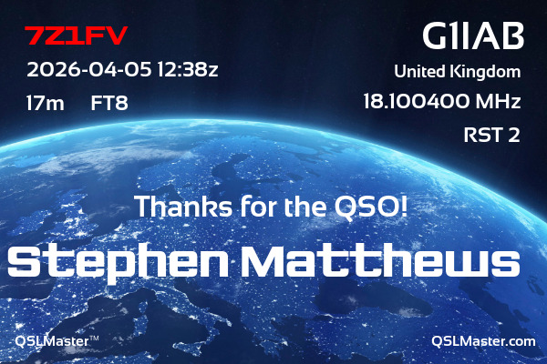 QSL Master Card for G1IAB QSO with 7Z1FV