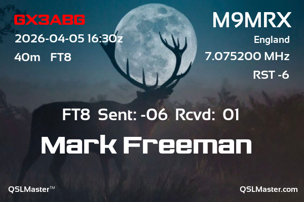 QSL Master Card for M9MRX QSO with GX3ABG