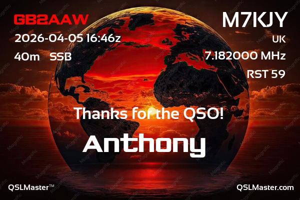QSL Master Card for M7KJY QSO with GB2AAW