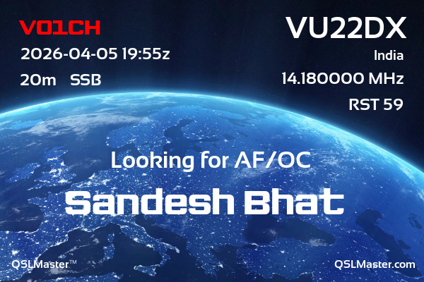 QSL Master Card for VU22DX QSO with VO1CH