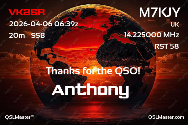 QSL Master Card for M7KJY QSO with VK2SR