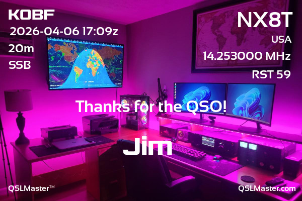 QSL Master Card for NX8T QSO with K0BF