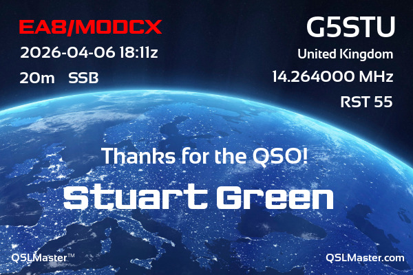 QSL Master Card for G5STU QSO with EA8/M0DCX