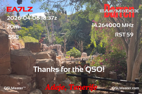 QSL Master Card for EA8/M0DCX QSO with EA7LZ