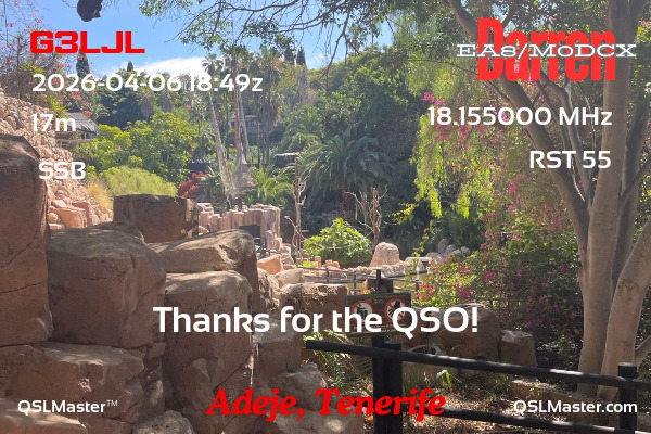 QSL Master Card for EA8/M0DCX QSO with G3LJL