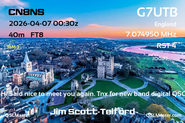QSL Master Card for G7UTB QSO with CN8NS