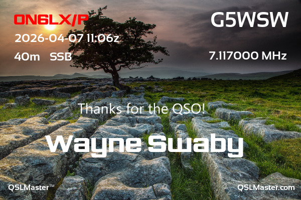 QSL Master Card for G5WSW QSO with ON6LX/P