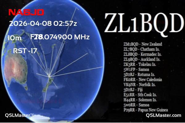 QSL Master Card for ZL1BQD QSO with NA6JD