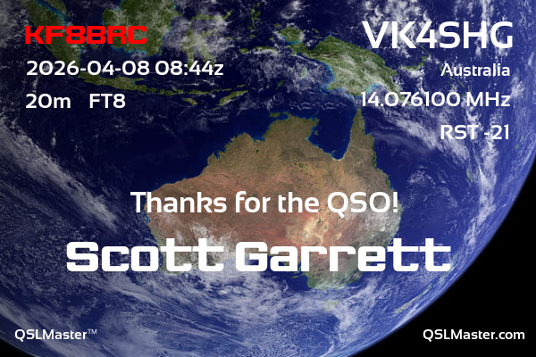 QSL Master Card for VK4SHG QSO with KF8BRC