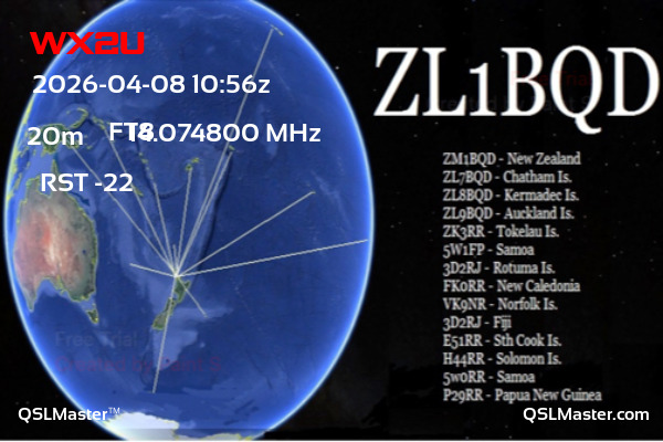 QSL Master Card for ZL1BQD QSO with WX2U