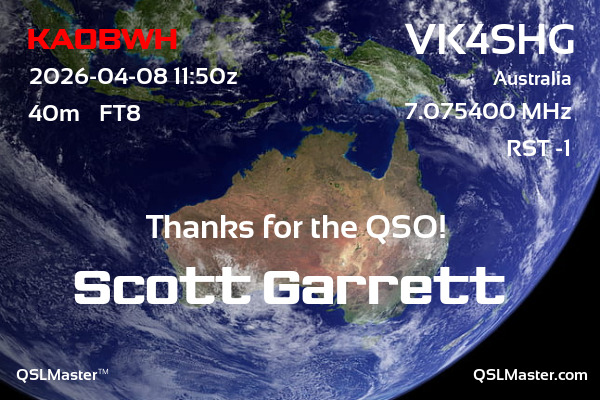 QSL Master Card for VK4SHG QSO with KA0BWH