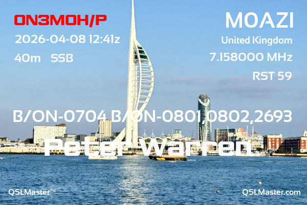 QSL Master Card for M0AZI QSO with ON3MOH/P