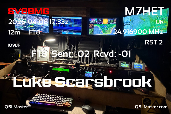 QSL Master Card for M7HET QSO with SV9BMG