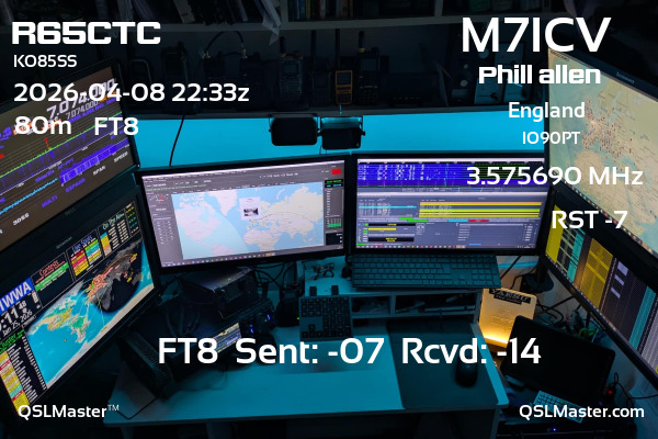 QSL Master Card for M7ICV QSO with R65CTC