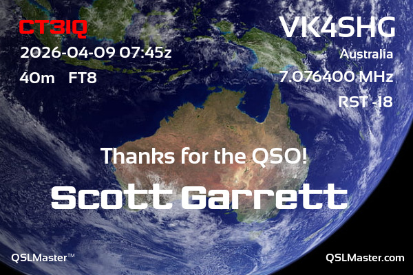 QSL Master Card for VK4SHG QSO with CT3IQ