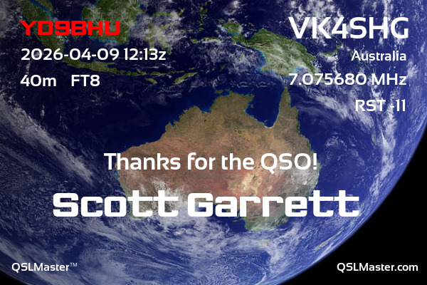 QSL Master Card for VK4SHG QSO with YD9BHU