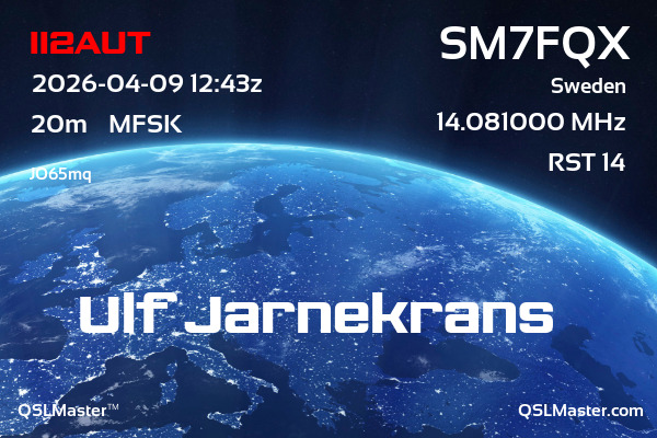 QSL Master Card for SM7FQX QSO with II2AUT