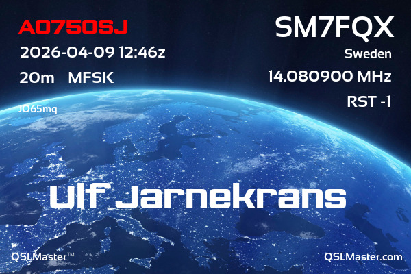 QSL Master Card for SM7FQX QSO with AO750SJ